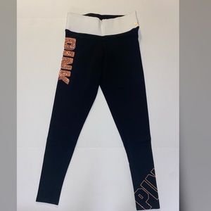 VS Pink yoga leggings with rose gold sequins